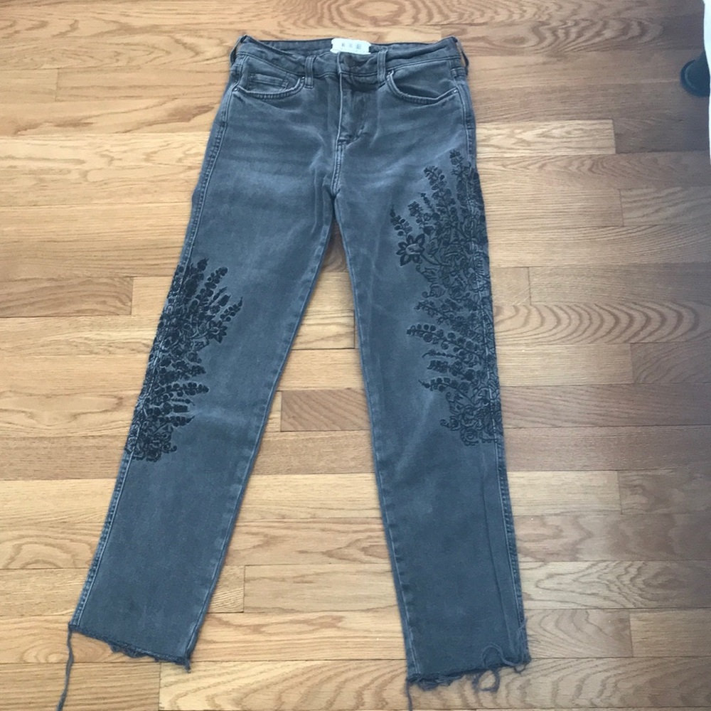 Free People black denim embroidered jeans